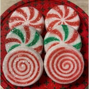 Set of 6 Faux Peppermint Candy Cane Christmas Holiday Decor Pieces